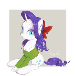 Size: 768x768 | Tagged: safe, artist:kagitsuki, artist:rari85beauty2, rarity, pony, unicorn, abstract background, alternate hairstyle, bow, clothes, cute, female, hair bow, looking at you, mare, raribetes, sitting, smiling, solo