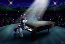 Size: 3700x2500 | Tagged: safe, artist:frostykat13, applejack, coloratura, earth pony, pony, the mane attraction, audience, concert, crying, floppy ears, piano, rara, scene interpretation, spotlight, tears of joy