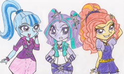 Size: 1024x611 | Tagged: safe, artist:promisecoconut15, adagio dazzle, aria blaze, sonata dusk, equestria girls, the dazzlings, traditional art