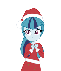 Size: 3000x3500 | Tagged: safe, artist:backgrounduser, sonata dusk, equestria girls, clothes, cute, hat, santa costume, santa hat, solo, sonatabetes