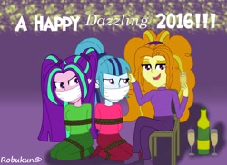 Size: 2338x1700 | Tagged: safe, artist:robukun, adagio dazzle, aria blaze, sonata dusk, equestria girls, bondage, new year, rope, the dazzlings