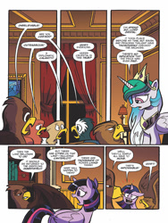 Size: 768x1024 | Tagged: safe, artist:andypriceart, idw, lord gestal, princess celestia, twilight sparkle, twilight sparkle (alicorn), alicorn, griffon, pony, spoiler:comic, spoiler:comic62, comic, dock, female, male, mare, official comic, preview, queen celestia, speech bubble