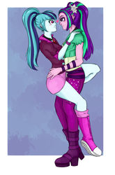 Size: 1126x1708 | Tagged: safe, artist:black-claudia, aria blaze, sonata dusk, equestria girls, arisona, blushing, female, lesbian, shipping