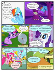 Size: 612x792 | Tagged: safe, artist:newbiespud, derpibooru import, edit, edited screencap, screencap, fluttershy, pinkie pie, rainbow dash, rarity, twilight sparkle, unicorn twilight, earth pony, pegasus, pony, unicorn, comic:friendship is dragons, anemometer, comic, costume, dialogue, fan, female, flying, glowing horn, hat, hiding, horn, mare, pronking, screencap comic, tree, tree costume, worried