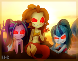 Size: 1300x1024 | Tagged: safe, artist:fj-c, adagio dazzle, aria blaze, sonata dusk, mermaid, siren, equestria girls, belly button, breasts, cleavage, glowing eyes, midriff, red eyes, red eyes take warning, sirens doing siren things, the dazzlings