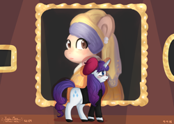 Size: 4900x3500 | Tagged: safe, artist:compassrose0425, rarity, pony, unicorn, sweet and elite, beatnik rarity, beret, blushing, clothes, cutie mark, female, fine art parody, gallery, girl with a pearl earring, hat, mare, profile, smiling, solo, sweater