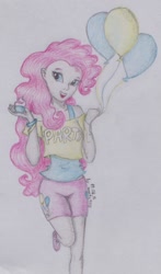 Size: 707x1200 | Tagged: safe, artist:marta4708, pinkie pie, human, balloon, humanized, solo, traditional art