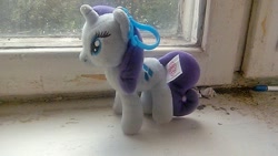 Size: 800x450 | Tagged: safe, rarity, pony, unicorn, female, horn, irl, mare, photo, plushie, solo