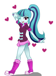 Size: 1100x1500 | Tagged: safe, artist:jadoc-san, sonata dusk, equestria girls, rainbow rocks, boots, bottomless, clothes, commando, female, heart, no panties, ponytail, skirt, socks, solo, wink