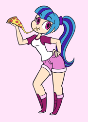 Size: 1066x1476 | Tagged: safe, artist:khuzang, sonata dusk, equestria girls, food, human coloration, pizza, ponytail, solo