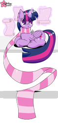 Size: 1000x2111 | Tagged: safe, artist:clouddg, derpibooru import, twilight sparkle, twilight sparkle (alicorn), alicorn, pony, clothes, female, glowing horn, long scarf, magic, mare, prone, scarf, simple background, solo, telekinesis, transparent background