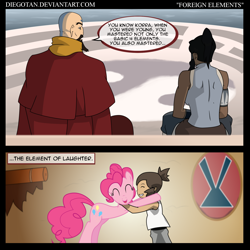 Size: 1880x1880 | Tagged: safe, artist:diegotan, pinkie pie, earth pony, pony, comic, crossover, korra, tenzin, the legend of korra