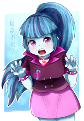 Size: 1038x1500 | Tagged: safe, artist:pika-chany, sonata dusk, equestria girls, ponytail, rawr, solo