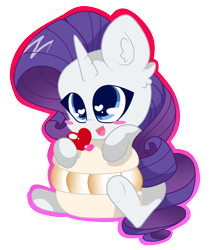 Size: 2944x3472 | Tagged: safe, artist:kittyrosie, rarity, pony, unicorn, chibi, female, food, heart eyes, macaron, mare, simple background, solo, transparent background, wingding eyes