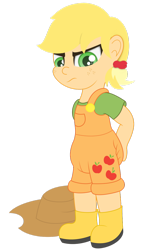 Size: 722x1106 | Tagged: safe, artist:the-crusader-network, applejack, human, age regression, applejack's hat, cute, diaper, hat, humanized, overalls, solo