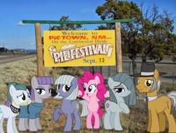 Size: 1600x1200 | Tagged: safe, artist:luigi-mario, artist:vector-brony, cloudy quartz, igneous rock pie, limestone pie, marble pie, maud pie, pinkie pie, food, irl, new mexico, photo, pie, pie family, pie sisters, pie town, pinkie pie's parents, ponies in real life, quartzrock, siblings, sisters, united states, vector, wrong cutie mark