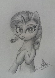 Size: 1880x2660 | Tagged: safe, artist:ironbeastz, rarity, pony, unicorn, bust, monochrome, portrait, solo, traditional art