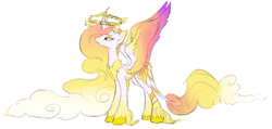 Size: 5894x2812 | Tagged: safe, artist:toods, princess celestia, alicorn, angel, pony, alternate universe, crown, cutie mark, halo, jewelry, leonine tail, redesign, regalia, royalty, solo, tail, wings