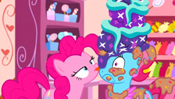 Size: 1920x1090 | Tagged: safe, screencap, cup cake, pinkie pie, pony, no second prances, tongue out