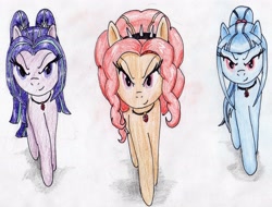 Size: 2864x2182 | Tagged: safe, artist:40kponyguy, derpibooru exclusive, adagio dazzle, aria blaze, sonata dusk, equestria girls, equestria girls ponified, looking at you, ponified, the dazzlings, traditional art