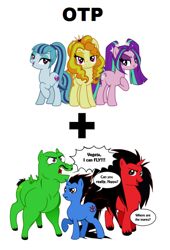 Size: 576x846 | Tagged: safe, artist:ask raditz, artist:theshadowstone, adagio dazzle, aria blaze, sonata dusk, adageta, ariaditz, crack shipping, crossover, crossover shipping, dragon ball z, dragonball z abridged, exploitable meme, meme, nappa, otp, ponified, raditz, saiyan, shipping, sonappa, team four star, the dazzlings, vegeta