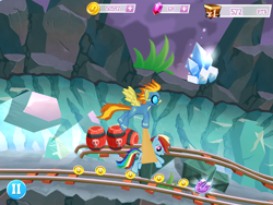 Size: 2048x1536 | Tagged: safe, derpibooru import, rainbow dash, spitfire, pegasus, pony, bits, clothes, crystal, game screencap, gameloft, gem, magnet, uniform, wonderbolts, wonderbolts uniform