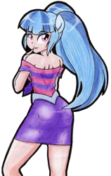 Size: 1423x2245 | Tagged: safe, artist:discorded-joker, sonata dusk, equestria girls, human coloration, pony ears, ponytail, simple background, solo, traditional art, transparent background