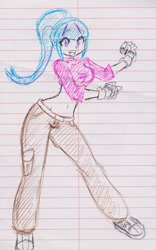 Size: 1406x2251 | Tagged: safe, artist:orochivanus, sonata dusk, equestria girls, clothes, fingerless gloves, gloves, lined paper, midriff, pants, ponytail, solo, traditional art