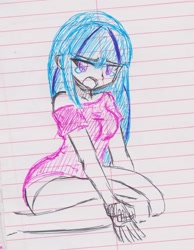 Size: 1322x1704 | Tagged: safe, artist:orochivanus, sonata dusk, equestria girls, crying, kneeling, lined paper, loose hair, solo, traditional art