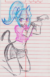 Size: 1317x2002 | Tagged: safe, artist:orochivanus, sonata dusk, equestria girls, cat ears, cat tail, kneeling, lined paper, midriff, open mouth, solo, traditional art