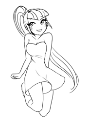 Size: 555x766 | Tagged: safe, artist:rileyav, sonata dusk, equestria girls, clothes, dress, monochrome, sketch, smiling, solo