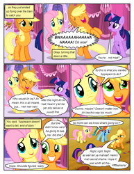 Size: 612x792 | Tagged: safe, artist:newbiespud, derpibooru import, edit, edited screencap, screencap, applejack, fluttershy, rainbow dash, twilight sparkle, unicorn twilight, earth pony, pegasus, pony, unicorn, comic:friendship is dragons, the last roundup, carousel boutique, comic, desert, dialogue, eyes closed, female, freckles, frown, grin, hat, laughing, mare, rearing, sad, saddle bag, screencap comic, side hug, smiling, suspicious, worried