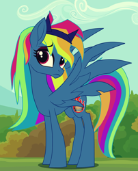 Size: 872x1079 | Tagged: safe, artist:galacticflashd, derpibooru exclusive, derpibooru import, evil pie hater dash, rainbow dash, pegasus, pony, secrets and pies, adorapiehater, alternate design, alternate hairstyle, alternate universe, cute, equestria girls ponified, eyelashes, eyeshadow, female, hairband, makeup, mare, ponified, sad, sadorable, show accurate, shy, shy dashie, solo