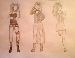 Size: 1013x784 | Tagged: safe, artist:faad, adagio dazzle, aria blaze, sonata dusk, equestria girls, alternate costumes, no face, sketch, the dazzlings, traditional art