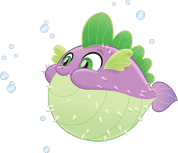 Size: 796x687 | Tagged: safe, spike, my little pony: the movie, inflation, male, puffer fish, simple background, solo, species swap, spike the pufferfish, transparent background