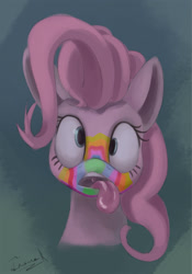 Size: 1052x1504 | Tagged: safe, artist:insanerobocat, pinkie pie, earth pony, pony, zombie, 28 pranks later, bust, cookie zombie, portrait, solo, tongue out