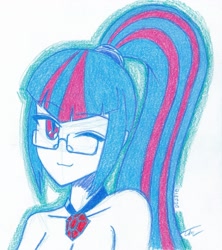 Size: 2107x2373 | Tagged: safe, artist:dragonemperror2810, sonata dusk, equestria girls, glasses, solo, traditional art, wink