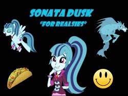 Size: 960x720 | Tagged: safe, sonata dusk, siren, equestria girls, rainbow rocks, food, ponified, smiley face, taco