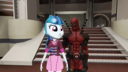 Size: 1024x576 | Tagged: safe, artist:skyrimfiredragon, sonata dusk, equestria girls, 3d, crossover, crossover shipping, deadpool, duskpool, gmod, shipping, smiling