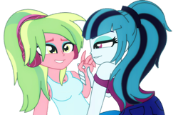 Size: 800x516 | Tagged: safe, artist:cbear624, lemon zest, sonata dusk, equestria girls, breasts, busty lemon zest, cleavage, clothes, female, lemonata, lesbian, shipping, tanktop