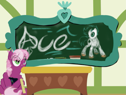 Size: 865x653 | Tagged: safe, artist:frist44, cheerilee, oc, cheerilee-s-chalkboard, ponyville schoolhouse