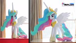 Size: 6144x3456 | Tagged: safe, artist:nekokevin, princess celestia, alicorn, pony, female, irl, jewelry, looking at you, mare, photo, plushie, regalia, solo, spread wings, wings