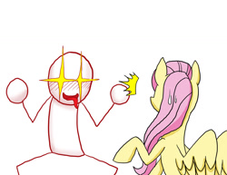 Size: 1280x989 | Tagged: safe, artist:redanon, fluttershy, oc, oc:anon, human, blushing, shock, tongue out, wingding eyes