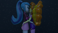 Size: 1920x1080 | Tagged: safe, artist:blumppidy, adagio dazzle, sonata dusk, equestria girls, 3d, 3d model, eyes closed, female, kissing, lesbian, shipping, sonagio