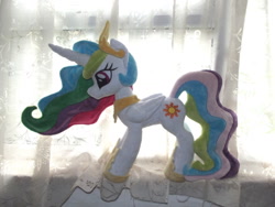 Size: 1024x768 | Tagged: safe, artist:catyblackcat, princess celestia, alicorn, pony, female, folded wings, irl, jewelry, mare, photo, plushie, regalia, solo