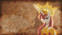 Size: 1920x1080 | Tagged: safe, artist:jamey4, derpibooru import, edit, oc, oc only, oc:fausticorn, alicorn, god empress of ponykind, lauren faust, solo, wallpaper, wallpaper edit