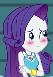 Size: 418x609 | Tagged: safe, screencap, rarity, better together, equestria girls, rollercoaster of friendship, blushing, cropped, cute, female, geode of shielding, raribetes, smiling, solo