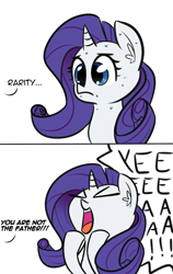 Size: 1650x2615 | Tagged: safe, artist:artiks, rarity, pony, unicorn, dialogue, female, mare, not the father, simple background, wat, white background, yeah!!!!!!!!