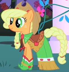 Size: 451x469 | Tagged: safe, screencap, applejack, earth pony, pony, the best night ever, clothes, dress, gala dress, outfit catalog, solo