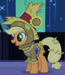 Size: 531x615 | Tagged: safe, screencap, applejack, earth pony, pony, luna eclipsed, clothes, costume, cropped, female, mare, nightmare night costume, outfit catalog, scarecrow, solo